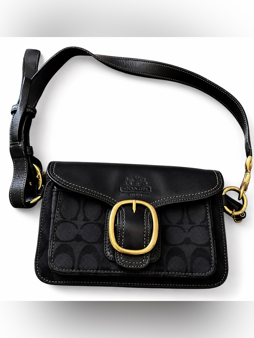 Coach Soho Signature Belt Bag / Crossbody | Black Jacquard & Patent Leather | Go
